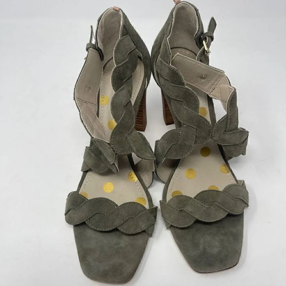 Boden Women's Real Leather Braided Strap Chunky Heels Gray Sandals Size 39 / 8.5